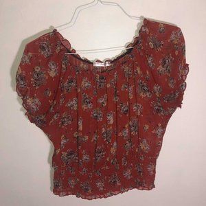 Floral Blood Orange Peasant Shirt